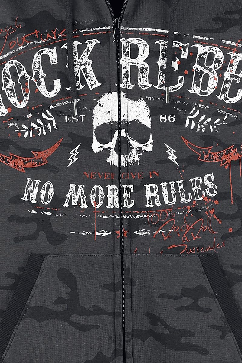 Rock Rebel by EMP Uomo Felpa con Cappuccio Grigio Scuro con Stampa