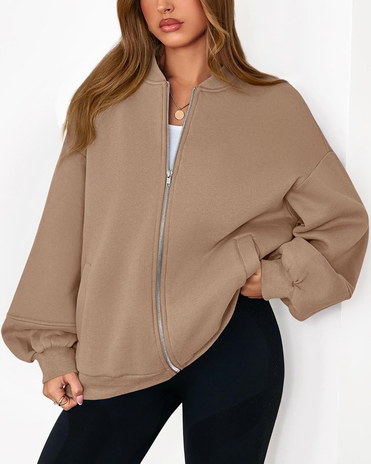KIRUNDO Oversized Sweatshirt for Women Zip Up Bomber Jacket image 5