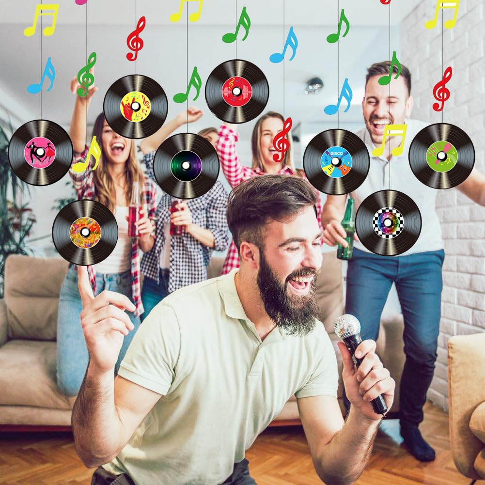 9 Decorazioni Musicali Da Appendere Con Dischi In Vinile E Note Colorate - Ghirlanda A Tema Musica Per Feste, Compleanni, Decorazione Parete E Soffitto, Lunghezza 81 Cm - 4