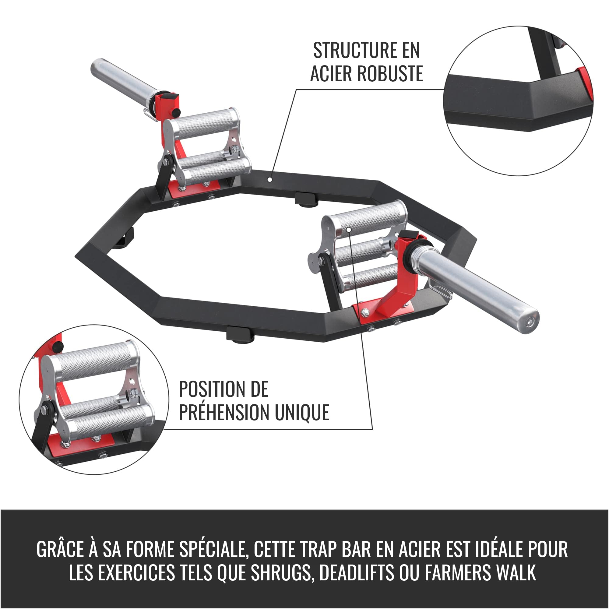 Gorilla Sports Trap Bar hexagonale Olympique 50mm chrome TU pas cher Gorilla Sports Trap Bar hexagonale Olympique 50mm chrome TU pas cher