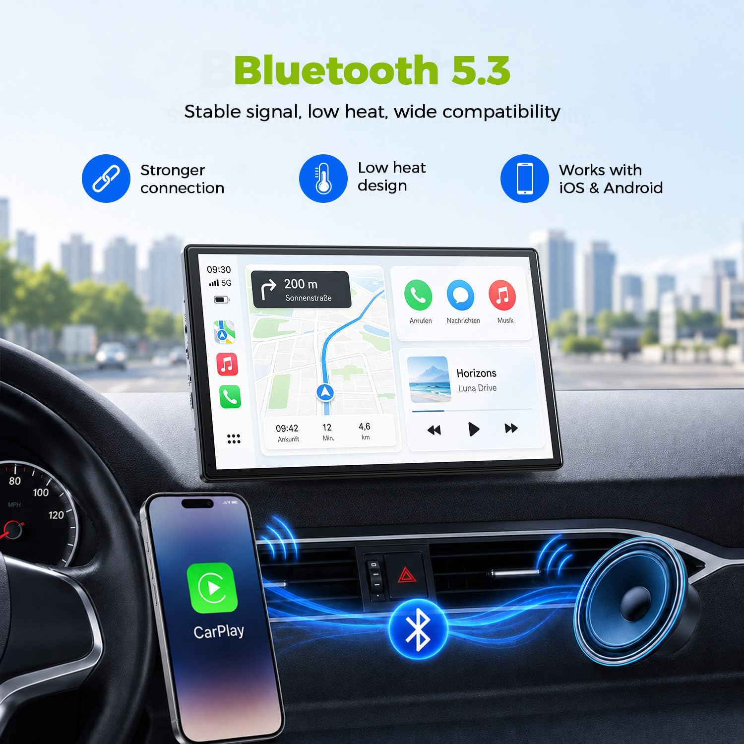 LAMTTO Écran CarPlay 9 Pouces avec CarPlay sans Fil & Android Auto