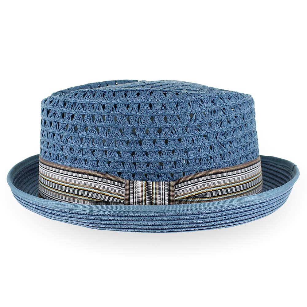 Belfry Men Women Summer Straw Porkpie Vented Trilby Fedora Hat in Blue Tan Black Brown Burgundy