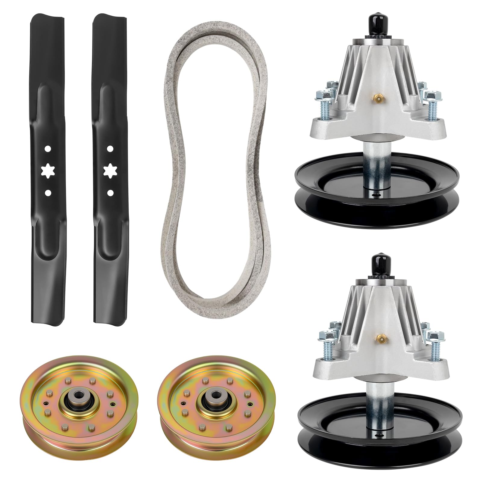 Kit de reconstrucción de cubierta de 42 pulgadas para MTD Cub Cad et TRO y-Bi lt, (2) husillo 618-04822 (2) cuchilla de cortacésped 742-04308 (2) 956-04129 polea tensora (1) correa 754-04060