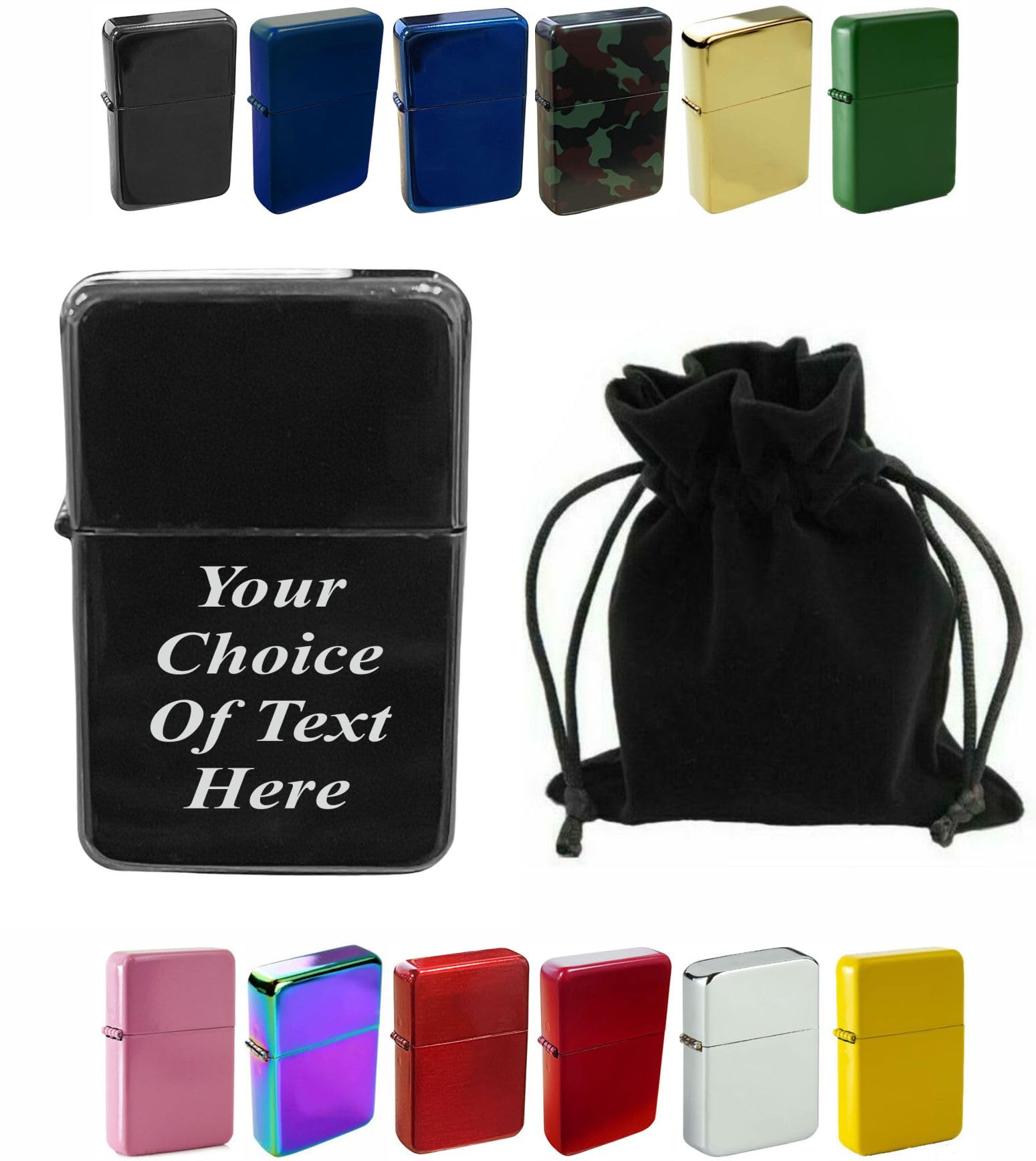 Larryroo Black Ice Personalised Engraved Lighter For Birthday, Fathers Day, Anniversary, Choice Of Colours - With Luxury Gift Pouch Packaging (Black Ice)