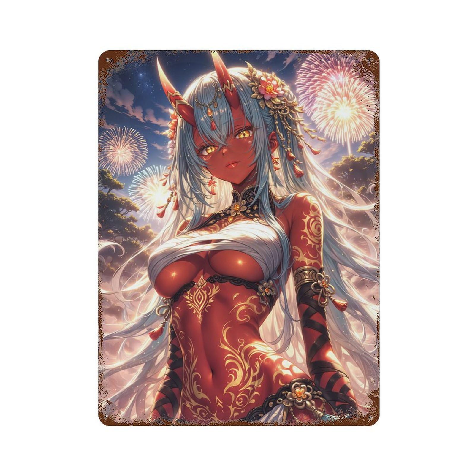 Demon Girl 15.7"x11.8" Distressed Metal Wall Sign, Retro Wall Decor for Garage, Bar And Workshop Decor