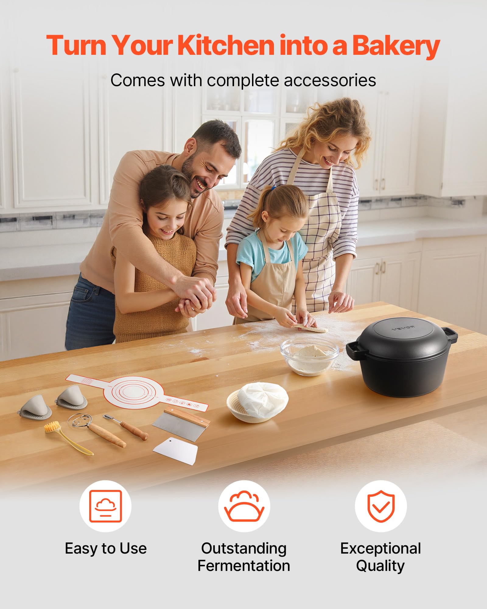 VEVOR Żeliwny piec holenderski, 2 w 1 wstępnie przyprawiony garnek z pokrywką patelni, patelnia 5QT z koszem zabezpieczającym, akcesoria do pieczenia chleba, kompatybilny z piecem chlebowym, 260.0 °C