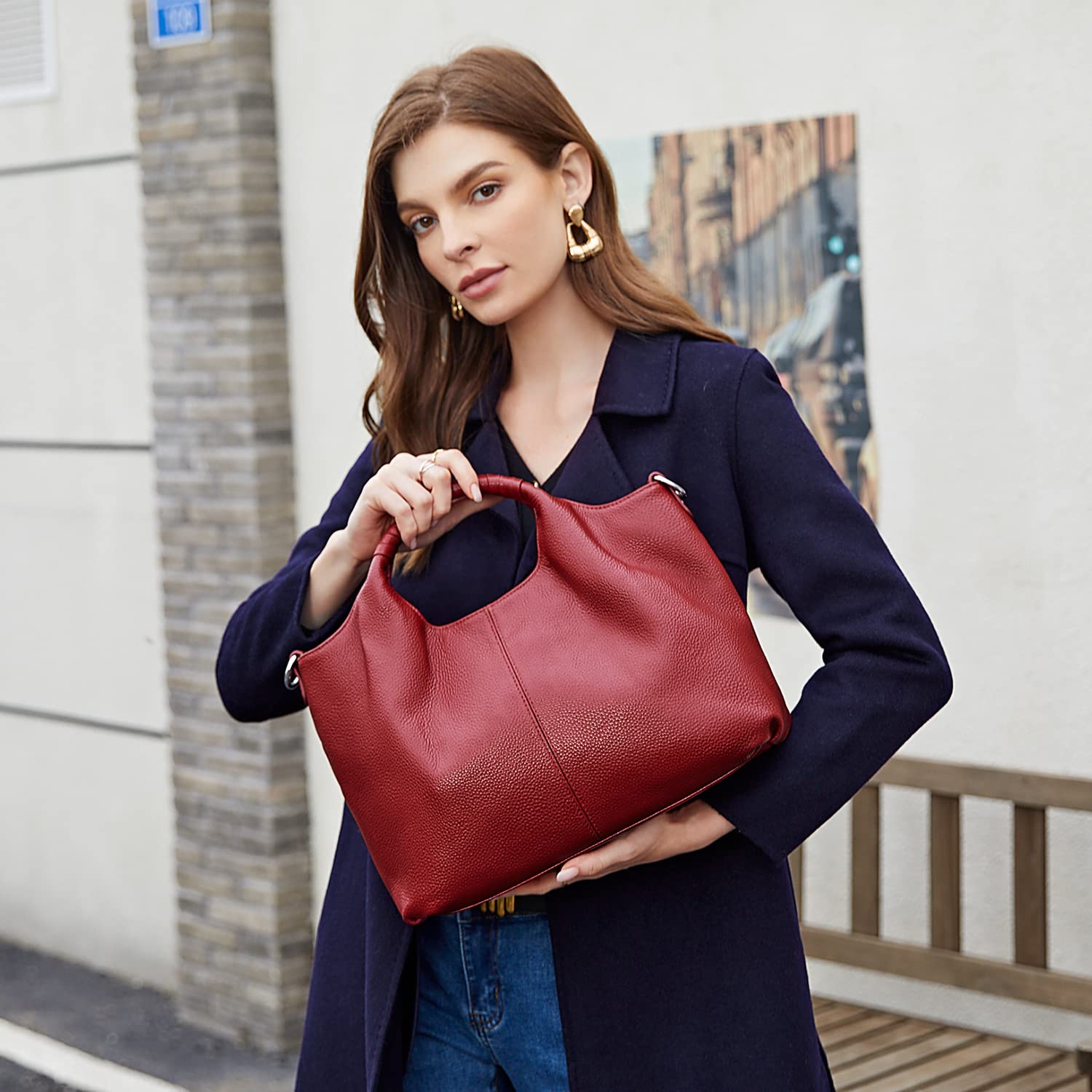 Iswee Luxury Designer Handbags for Women Shoulder Bags Satchel Soft Leather Purse Crossbody Bags Large Hobo Tote Bag Red?Wine?