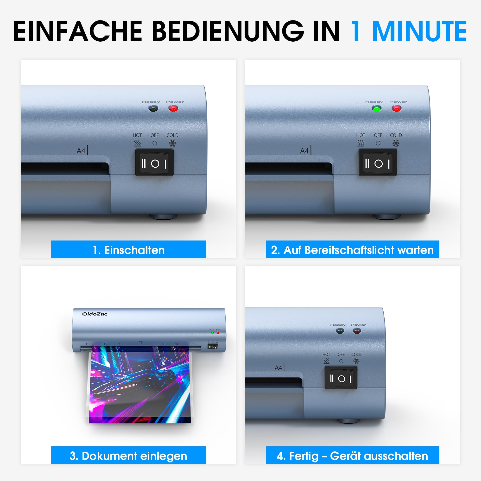 Superleichtes A4 Laminiergerät, 4-in-1 Heiß- & Kaltlaminierung