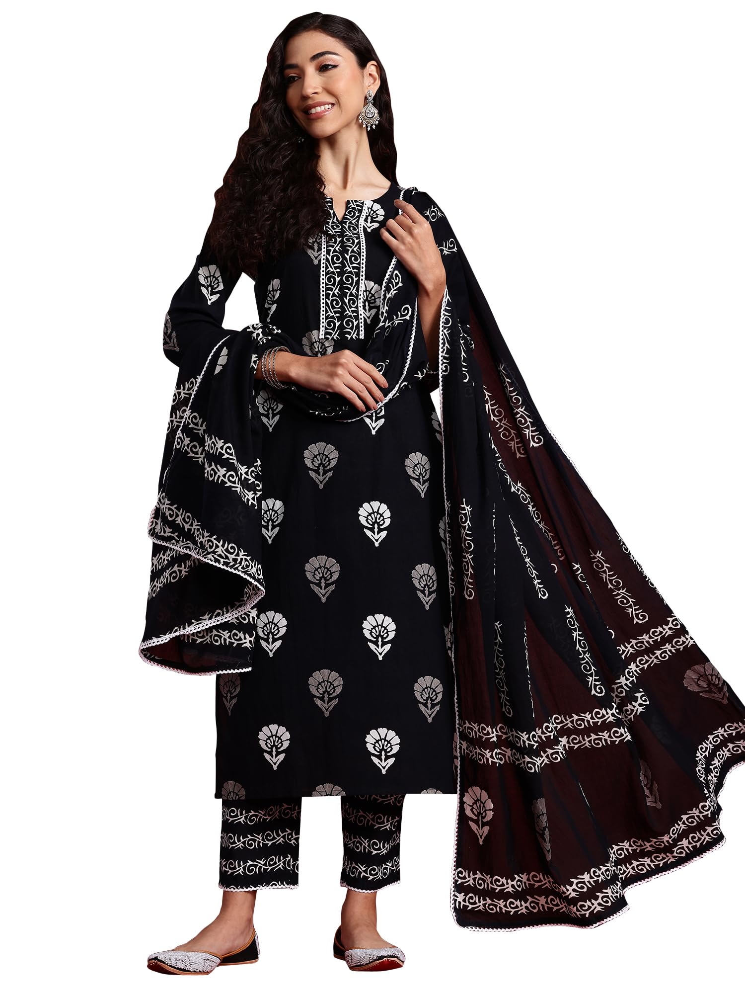indo era Women's Printed Pure Cotton Straight Kurta Pant With Dupatta Set (Iepnd5527)-picture-50