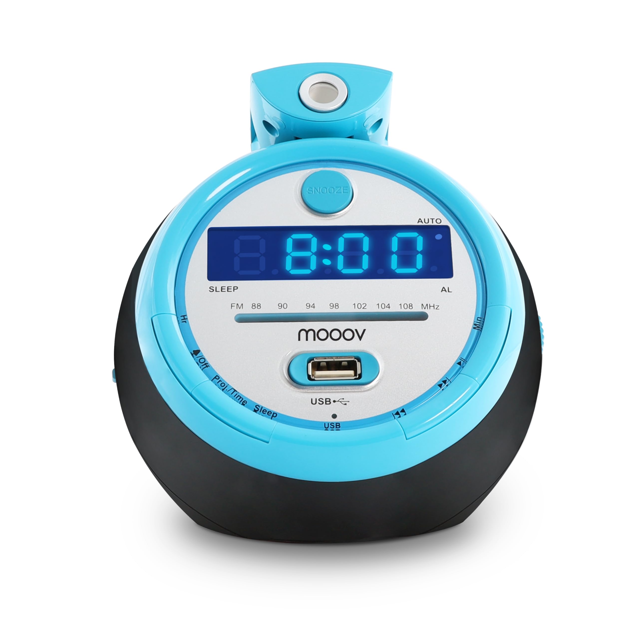 METRONIC 477016 Radio Réveil Projection Plafond Horloge Affichage Led Sportsman - Clock Alarme Matin Buzzer, FM, MP3 - Alimentation Prise Secteur - Bleu & Noir