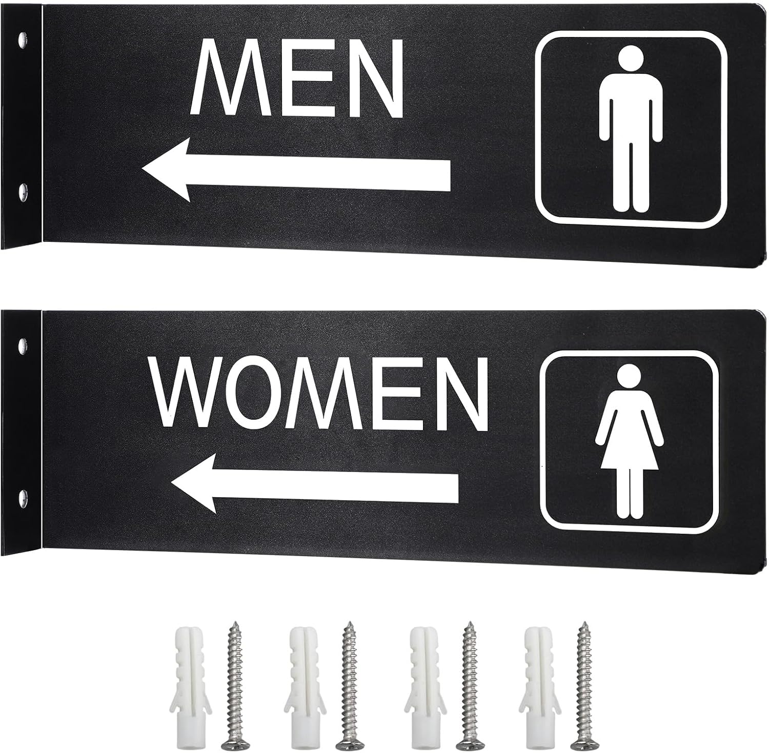 Leinuosen 2 Pcs Restroom Signs for Business 4x12'' Men and Women Bathroom Signs with Arrow Double-Sided Bathroom Door Black Aluminum Hallway Wall Decor Indoor Outdoor Home Office, Easy Installation