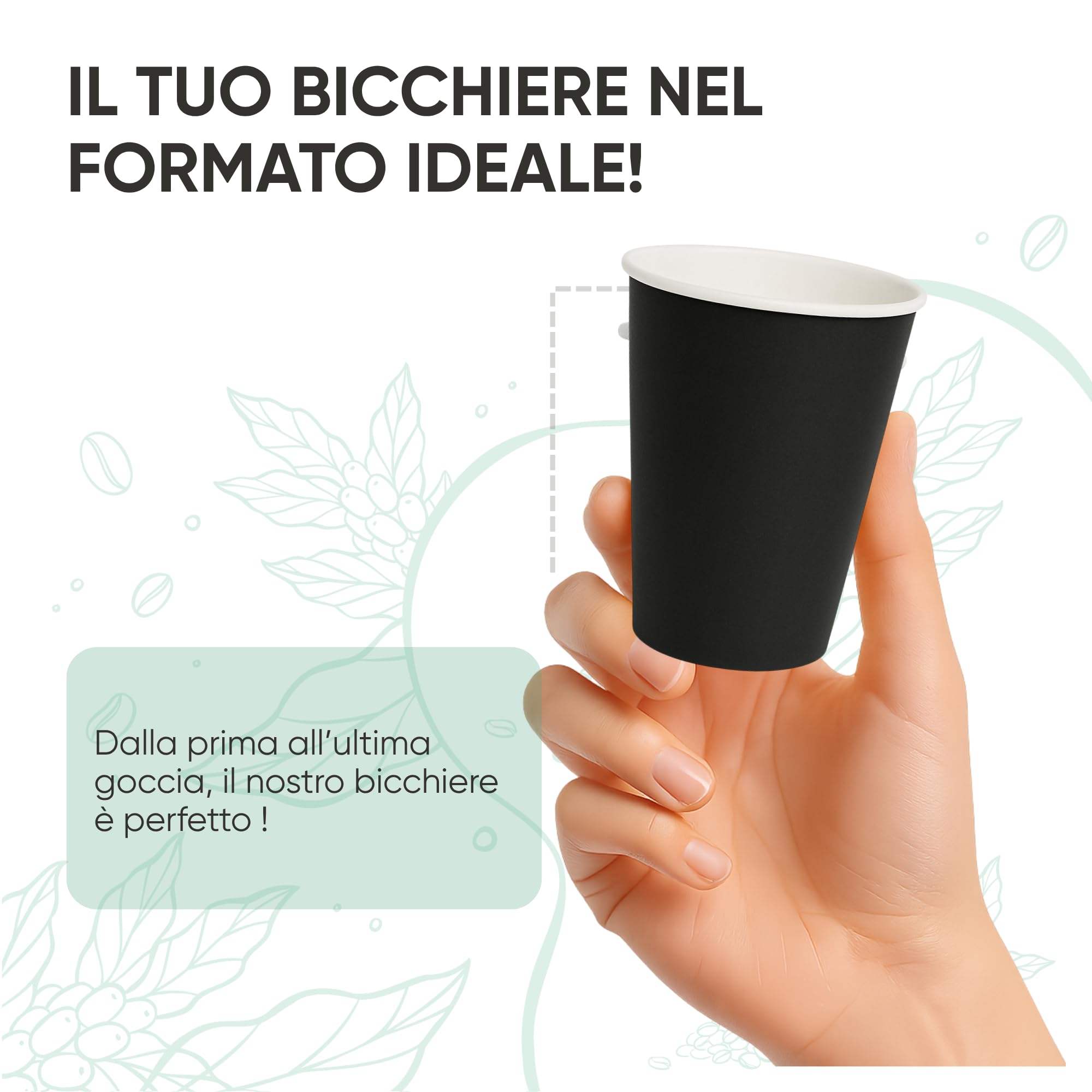 ecodrinks - 1000 Bicchieri Carta Nero da 360ml - Per Acqua, Cocktail, Bevande Calde e Fredde - Biodegradabili, Eco-friendly e Made in Italy