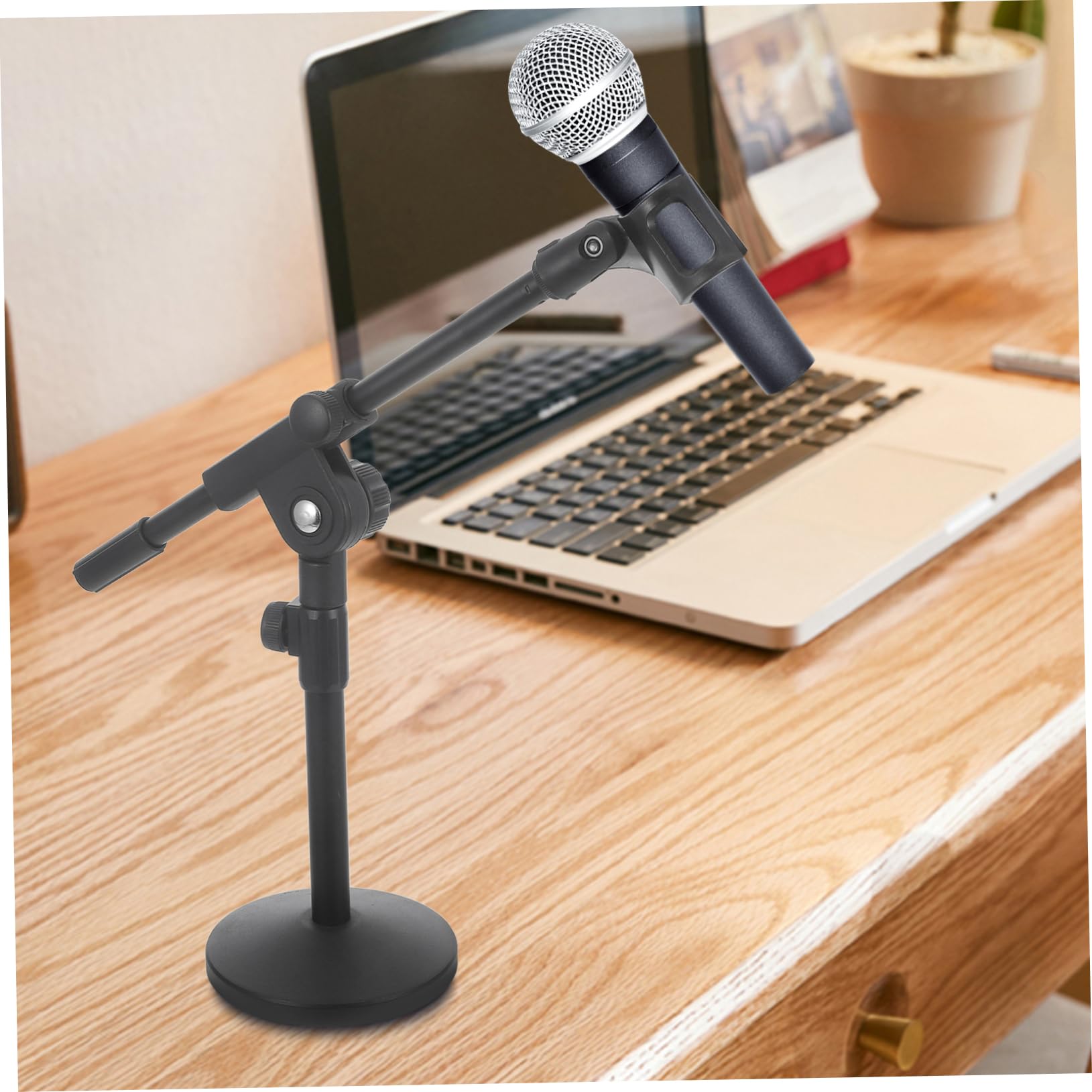 SUPVOX e Base Rotonda Pesante per Microfono da Tavolo in Ferro Design Compatto con Braccio Regolabile per Studio e Registrazioni Professionali