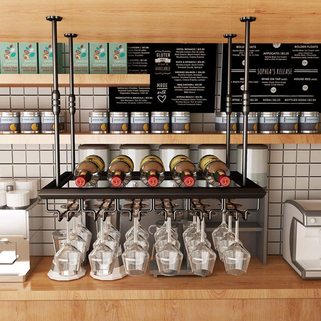 Metal Wine Glass Rack Hanging Storage Holder for Bar Kitchen Cabinet Adjustable Height Champagne Goblets Stemware Rack 120X30CM