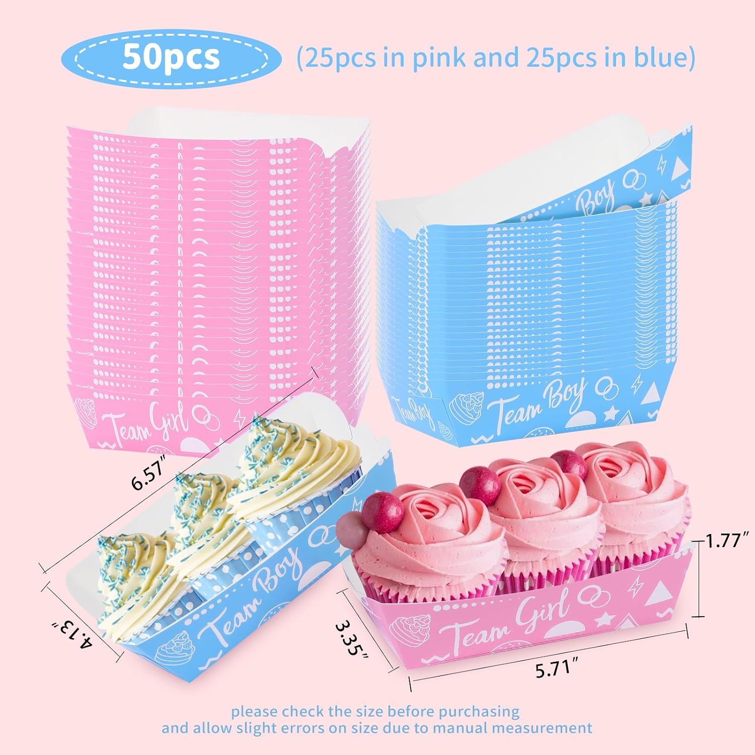 Assembly-Free Team Boy or Girl Gender Reveal Paper Food Boats 50PCS 2LB