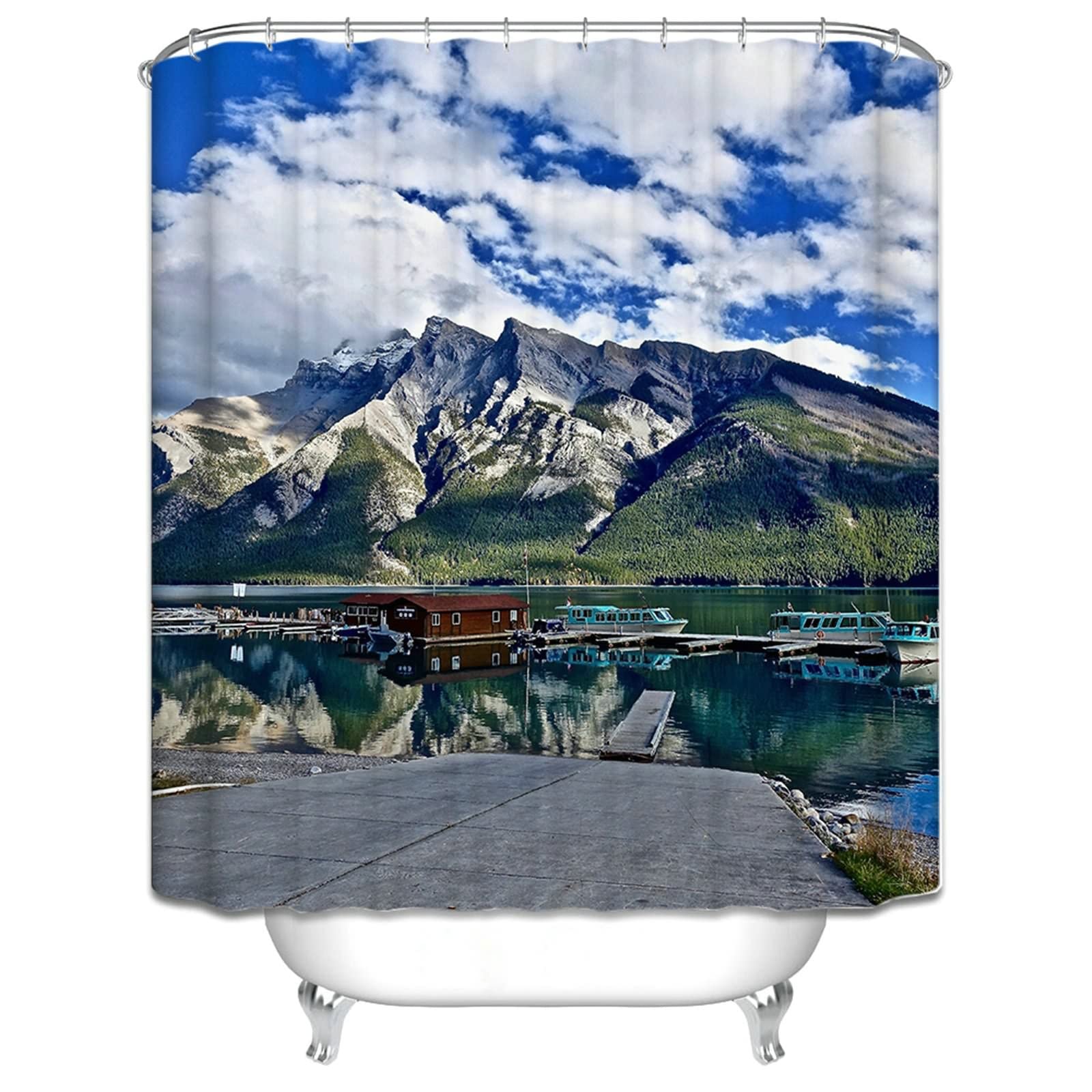 Gualiy Cortina de ducha impermeable con patas de garra azul y verde, 180 x 200 cm