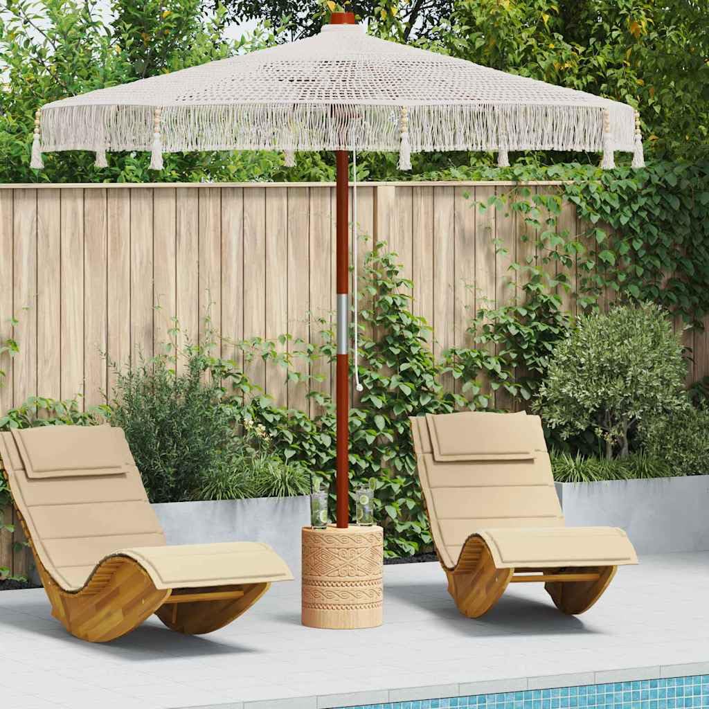 Ziaphsol Macrame Sonnenschirm Creme 252,5x252,5x260 cm, Achteckiger Baumwoll-Sonnenschutz für Garten und Terrasse, Handgefertigt mit Teakholz, Boho-Stil Außenbereich