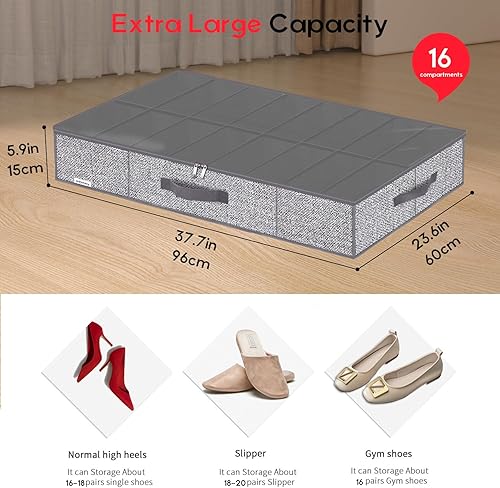 Miniatura 2 de Onlyeasy MXDUBS16P2 - Organizadores resistentes para almacenamiento de zapatos debajo de la cama con asas y ventana transparente (16 a 32 pares),
