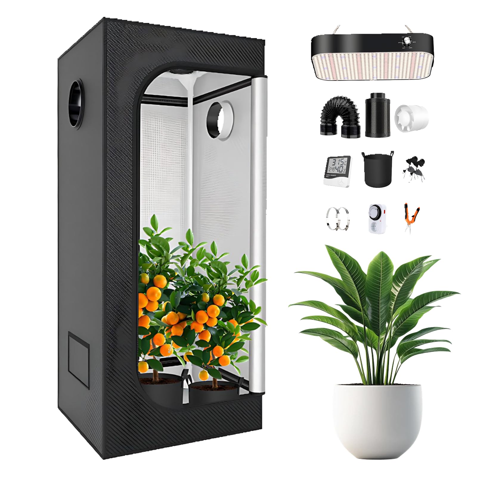 UPLTOE Grow Tent Complete Setup | 200W Full Spectrum LED | with 18 Metal Tubes, 8 Connectors, Exhaust Fan, Aluminium Duct, Full Spectrum Light & Timer | For Home
