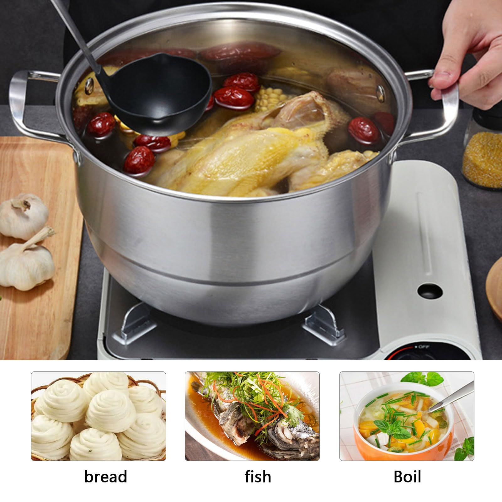 Amazon｜AIZYR 大型食品蒸し器、三層蒸釜、304ステンレス湯釜蒸し餃子