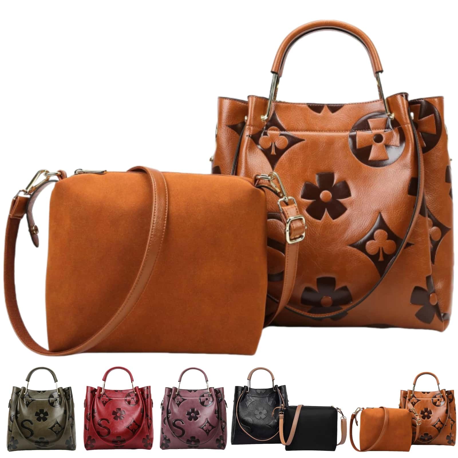 VTYFRY Women Large Tote Bag with Pouch Set of 2 Trendy Retro Floral Embossed Shoulder Handbag Crossbody Bucket Purse Fashion