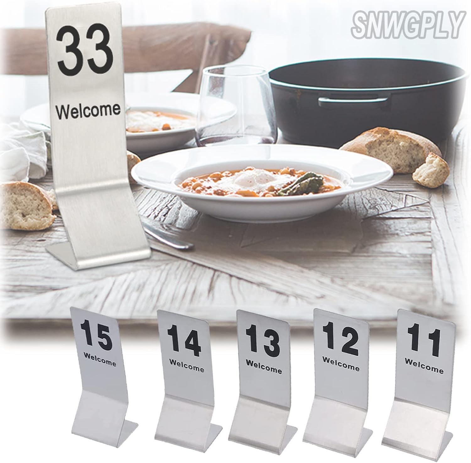 Table Cards Double-Side Black Numbers, Tabletop Number Sign 1-50, Stainless Steel Table Signs, Place Cards Upstanding, Easy Seating, Table Numbers Cycle Used ( Color : 1-25 , Size : 155x60mm(6.1x2.4in