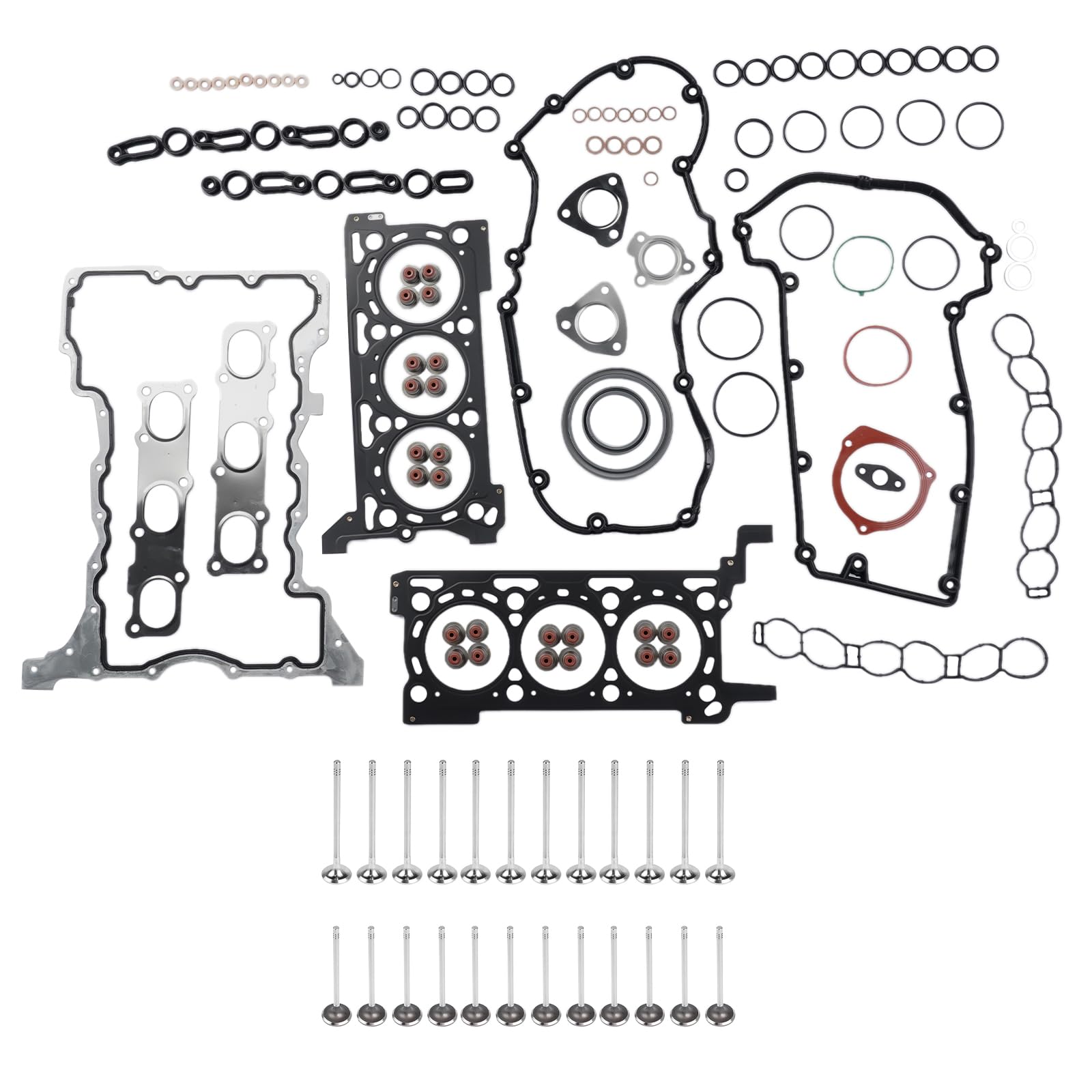 Juego de Juntas de Culata+Válvula de entrada y salida Compatible con RAM 1500 DS 300C Gra-nd Cher0kee 3.0 CRD 51046000 10205300 10205400 68147269AA 68147265AA