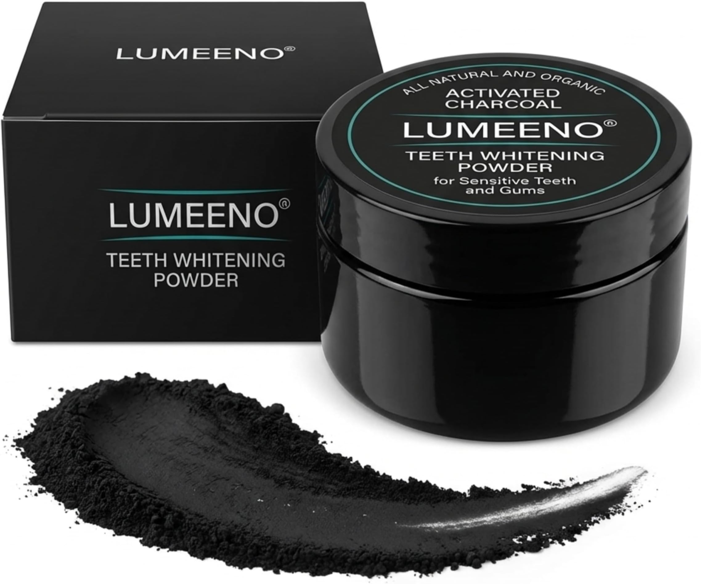 Lumeeno All Natural Organic Activated Charcoal Teeth Whitening for Sensitive Tooth and Gum - Whiten, Clean and Detoxify - Vegan - No Chemicals - Zero Bleach Whitener Enough for 150+ Uses