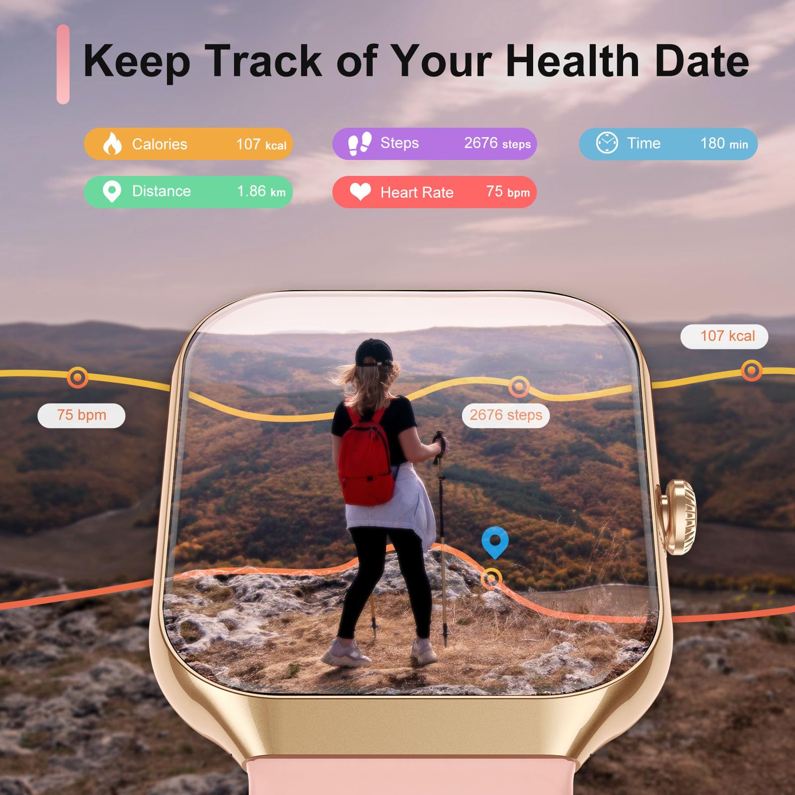 Smartwatch Damen mit Telefonfunktion, 1,96" HD Touch Fitnessuhr mit Pulsuhr und Schlafanalyse Fitness Tracker, Smart Watch mit 113+Sportmodi IP68 Wasserdicht Sportuhr für iOS Andriod, Roségold
