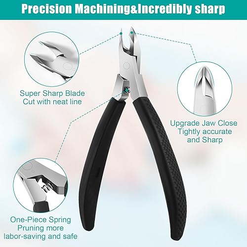 Miniatura 2 de Diesisa Cortadora de cutículas, mandíbula de 0.157 pulgadas extremadamente afilada, cortacutículas para uñas con mango de silicona, antideslizante,