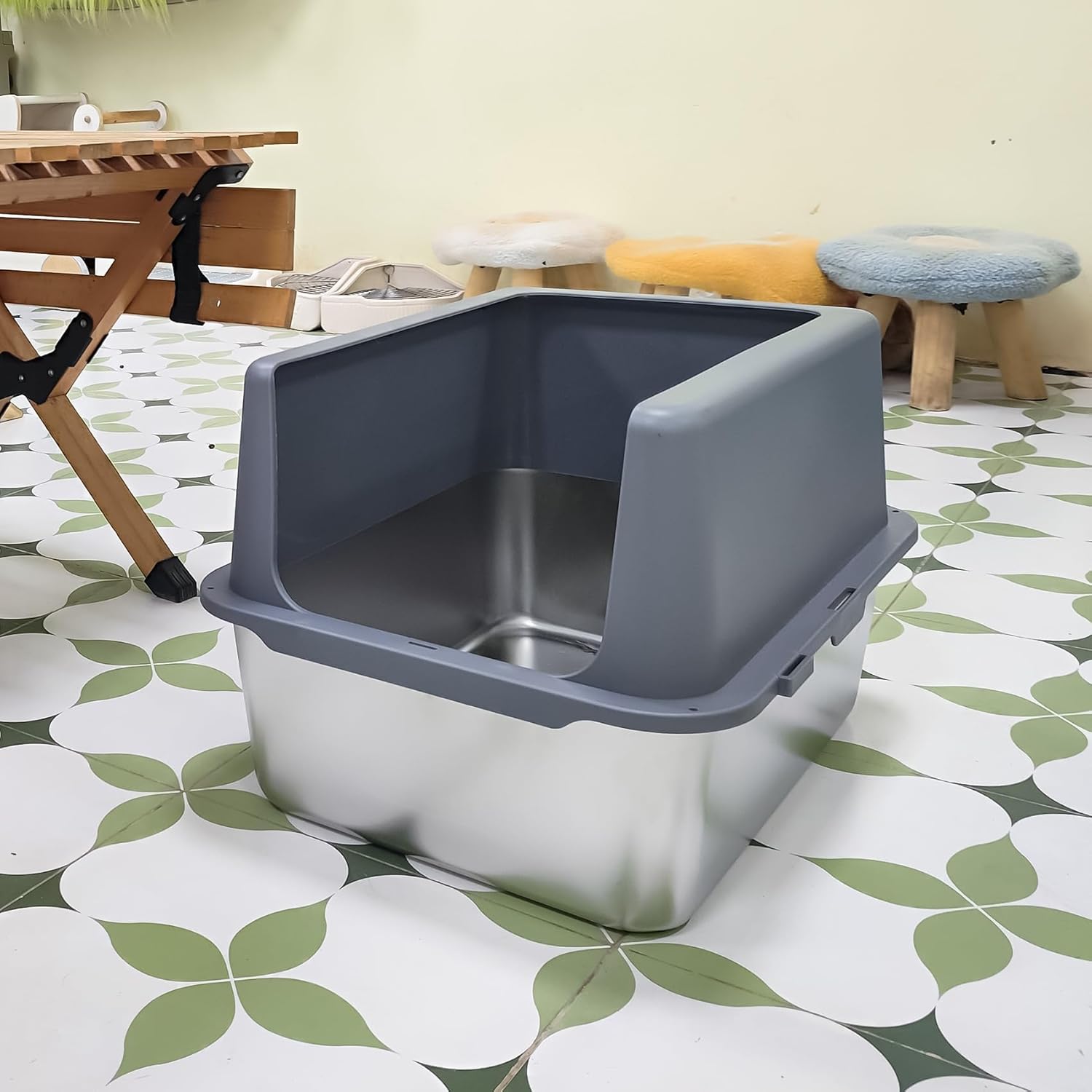 Strip Holes Cat Litter Scoop and 12" High Litter Box with Grey Lid