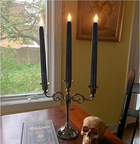 Miniatura 5 de Paquete de 4 velas LED sin llama de Halloween con temporizador (10 pulgadas), velas LED eléctricas parpadeantes para ventana para decoración del