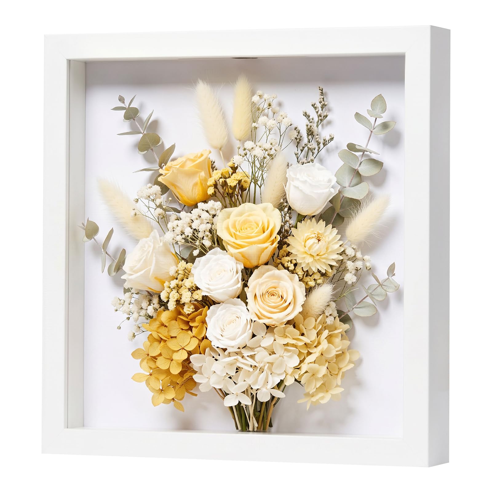 EUGAD Shadow Box Frame, 12x12 in (30x30 cm) Deep Picture Frame, for Objects Up to 3 cm Thick, with Slot and PS Front, MDF Made, Freestanding/Wall Hanging, for Photos, Crafts, Medals, White