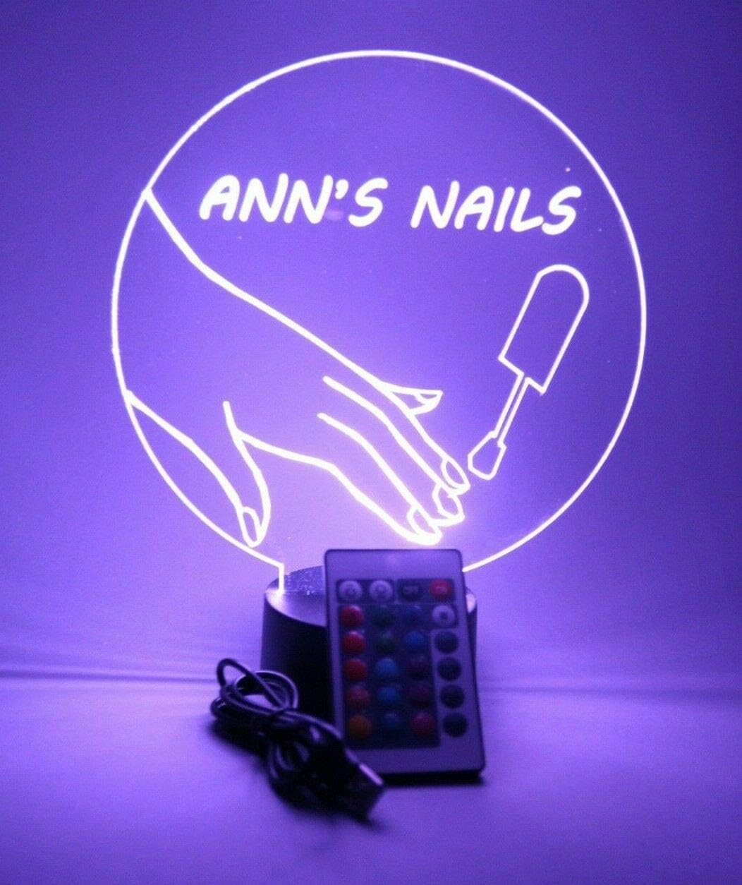 Nail Salon Stylist Beauty Artist Care Company Station Free Standing Night Light Up LED Free Engraved Custom Name Personalized Table Lamp Room Decor With Remote, 16 Color Options, It's WOW, Great Gift