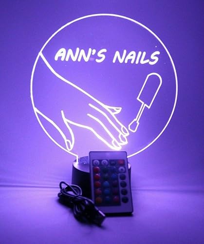 Nail Salon Stylist Beauty Artist Care Company Estación de pie libre luz nocturna LED grabado personalizado nombre personalizado lámpara de mesa