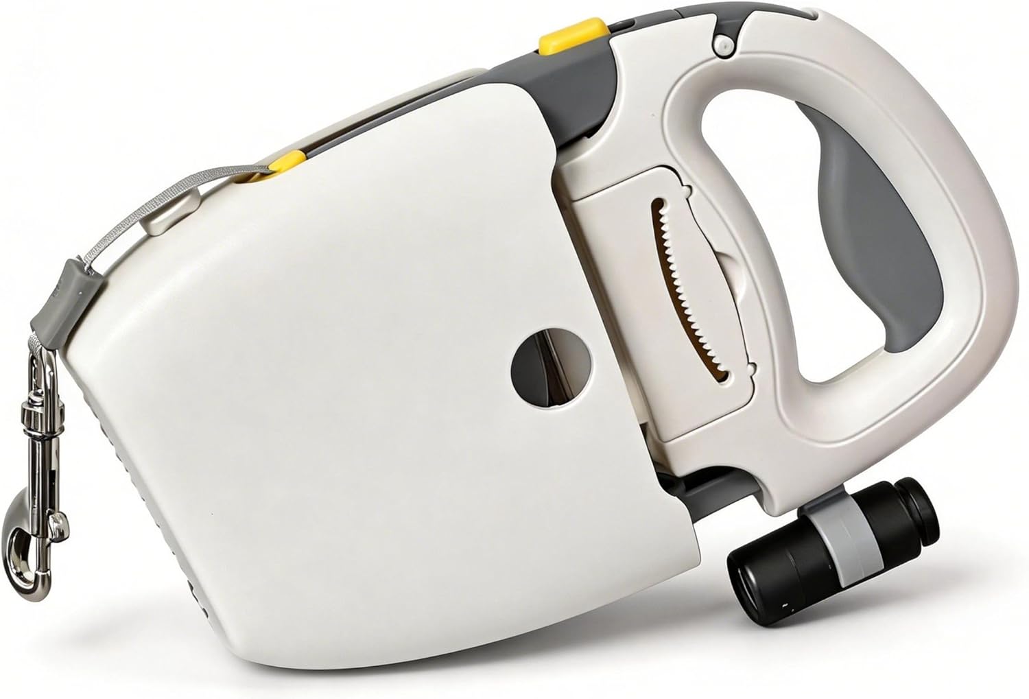 Retractable Dog Leash with Poop Bag Holder & Light, 16ft Tangle-Free Tape with Integrated Scooper for Small and Medium Dogs up to 55 lbs (ScoopLeash, White) (Standard)