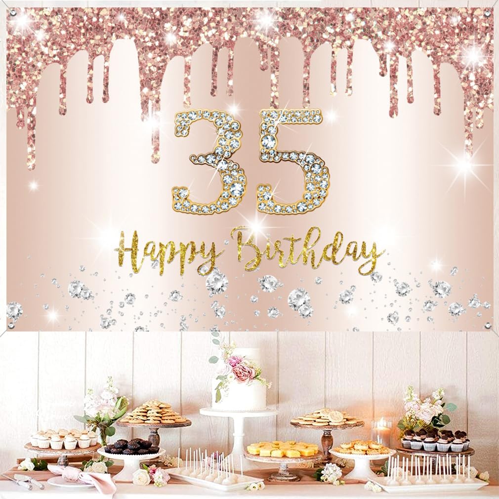 35 And Fabulous Hintergrund-Banner – 1,8x1,2 M, Roségold, Für Geburtstagsdeko & Fotografie