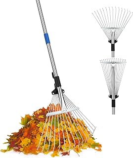 SAN LIKE 68” Metal Rake, Leaf Rake with Adjustable Handle, Garden Rake for Leaves, Thatch Rake Leaf Collector, Rakes for L...