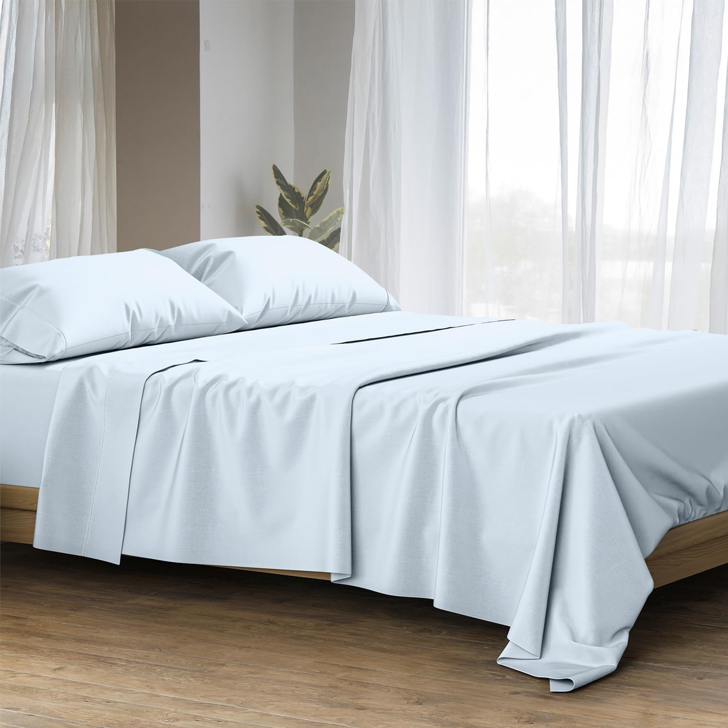100% Egyptian Cotton Sheets California King Size - 1500 Thread Count Cal King Sheet Set Egyptian Cotton, 4 PC Luxury Bedsheet (Light Blue), Soft, Cooling, 17" Deep Pocket Bedsheet Set