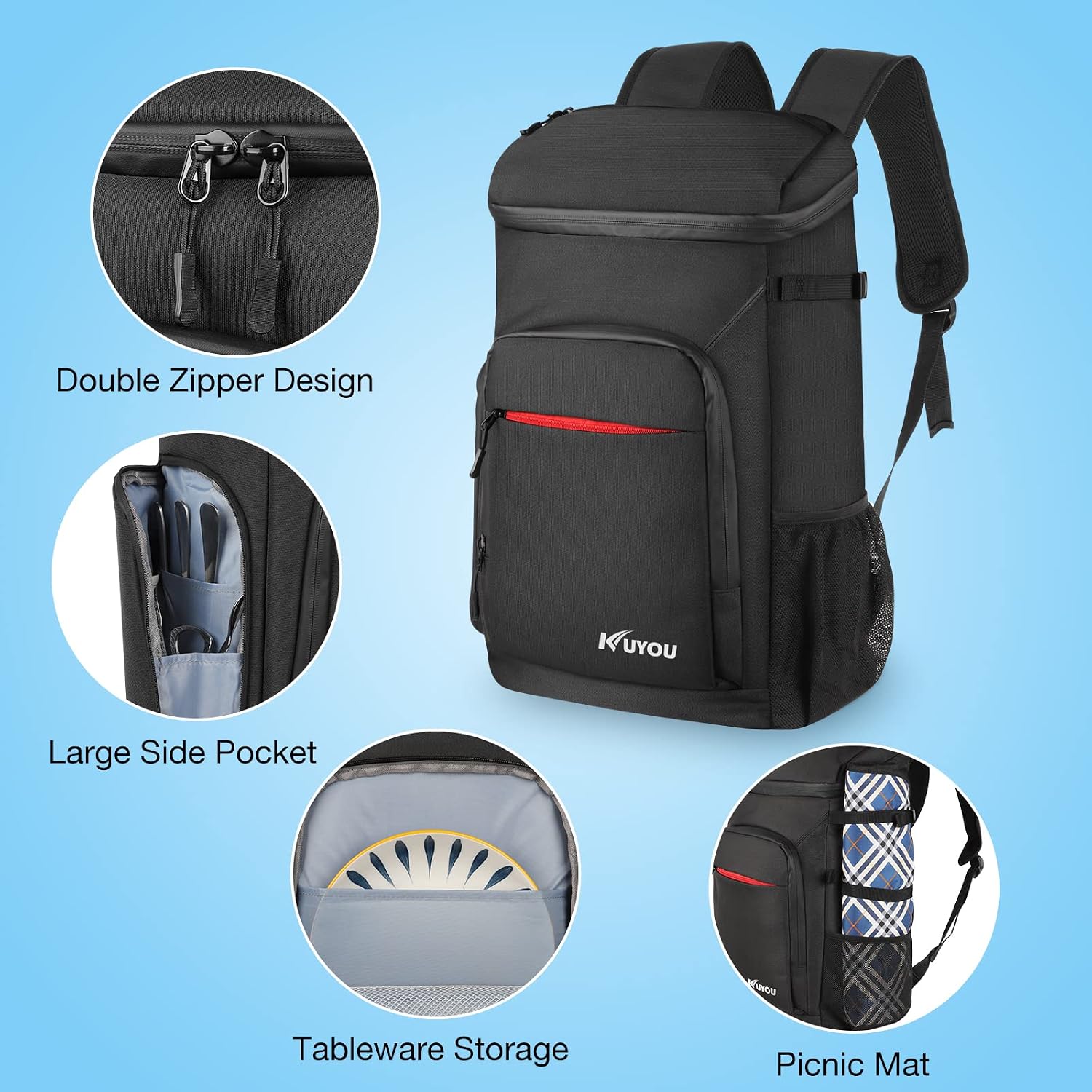 Cooler Backpack 35 Cans Leakproof Insulated Ice Backpack with Picnic Mat Soft Beach Cooler Lightweight Cooling Backpack Bag Pouch for Lunch Picnic Travel Camping Hiking