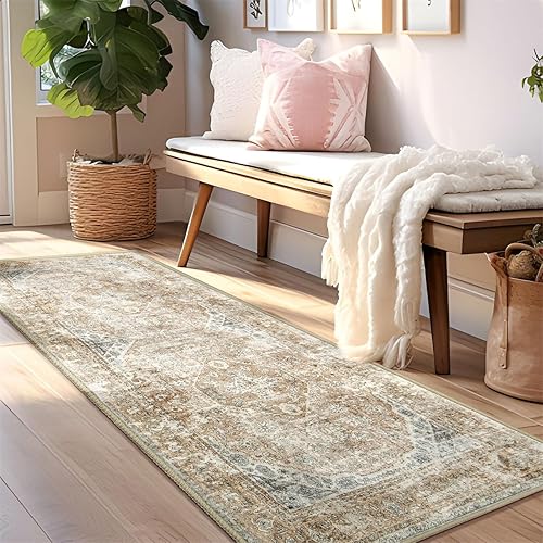 Miniatura 2 de Alfombras de pasillo bohemias para dormitorio, pasillos, alfombra de pasillo lavable, alfombra de área beige, alfombra antideslizante para entrada,