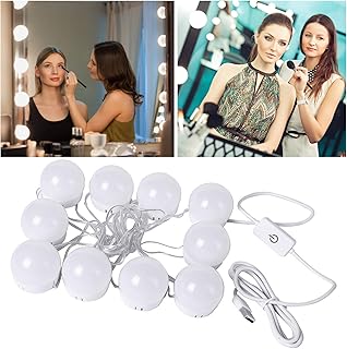 Faffooz Luci da specchio, Kit Luce Per Specchio da Trucco a LED, 10 lampadine dimmerabili per toletta 3 colori 10 livelli di luminosità Porta USB, Applica a Specchio Cosmetico,Lampada Specchio Bagno