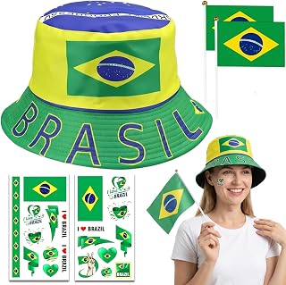 World Cup 2026 Merchandise, 5 PCS Brazil World Cup 2026 Soccer Fans Set Includes Brazil Hat Hand Flags and Stickers, World Cup Brazil Fan Gear for Football Fan Gatherings and Game Day Celebrations