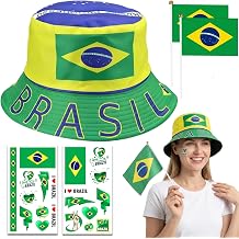 World Cup 2026 Merchandise, 5 PCS Brazil World Cup 2026 Soccer Fans Set Includes Brazil Hat Hand Flags and Stickers, World Cup Brazil Fan Gear for Football Fan Gatherings and Game Day Celebrations