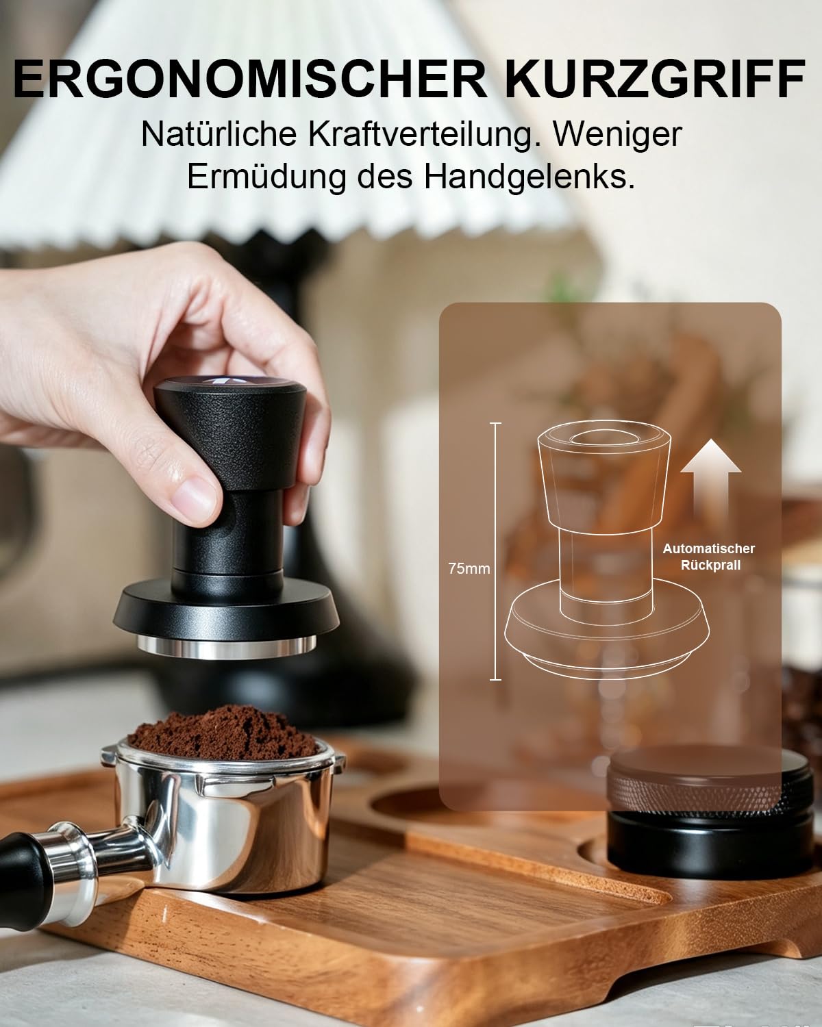 KOFIKOFI Pressino per espresso da 58 mm, fondo piatto, 3 molle, pressione