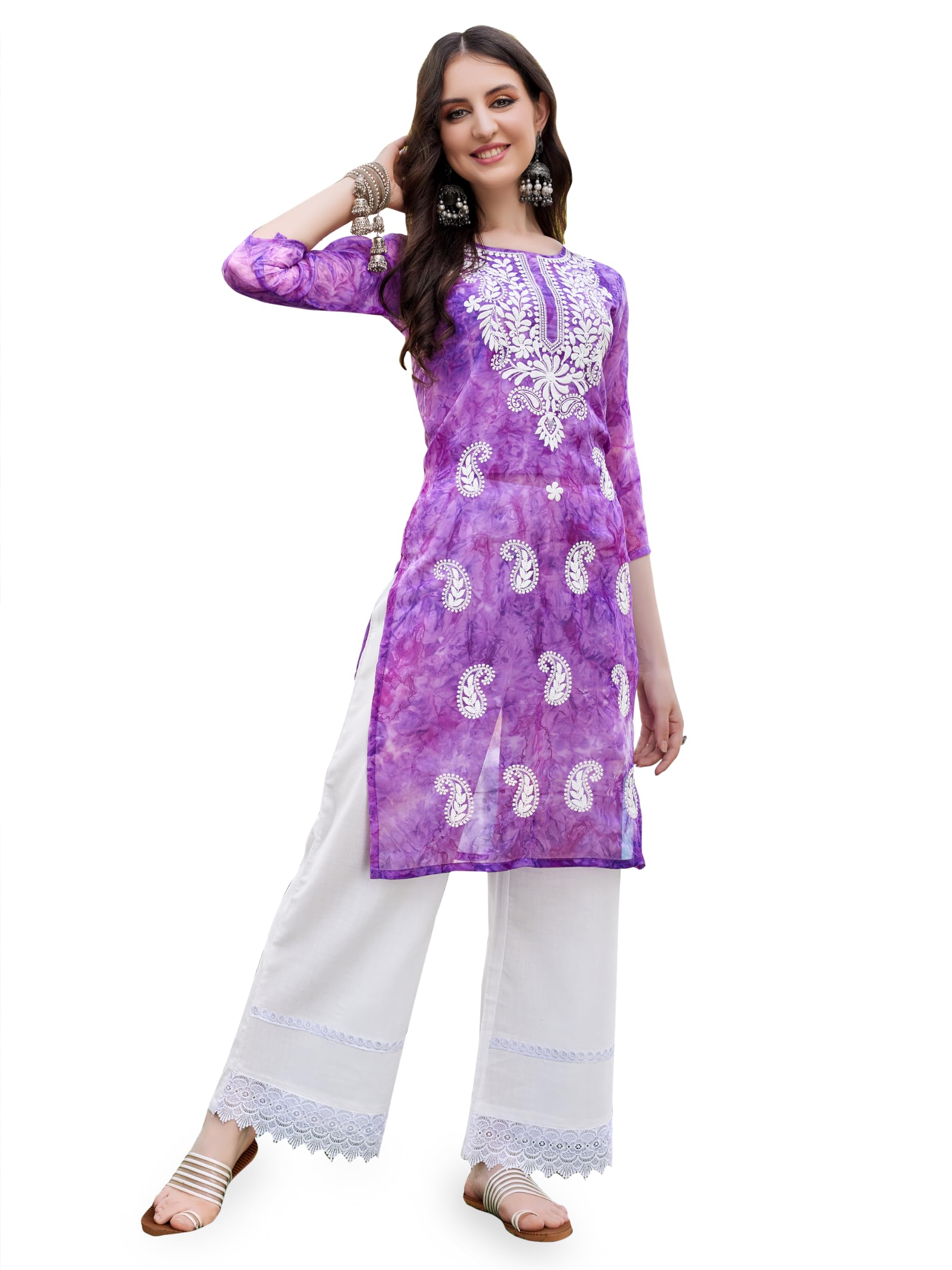 EthnicJunction Georgette Women's Geogette Chikankari Embroidery Straight Kurta |Summer Kurti | Short Kurti for Women | Top for Office | Women's Tunics Tops | Kurta Shirt Top | Regular Fit Top