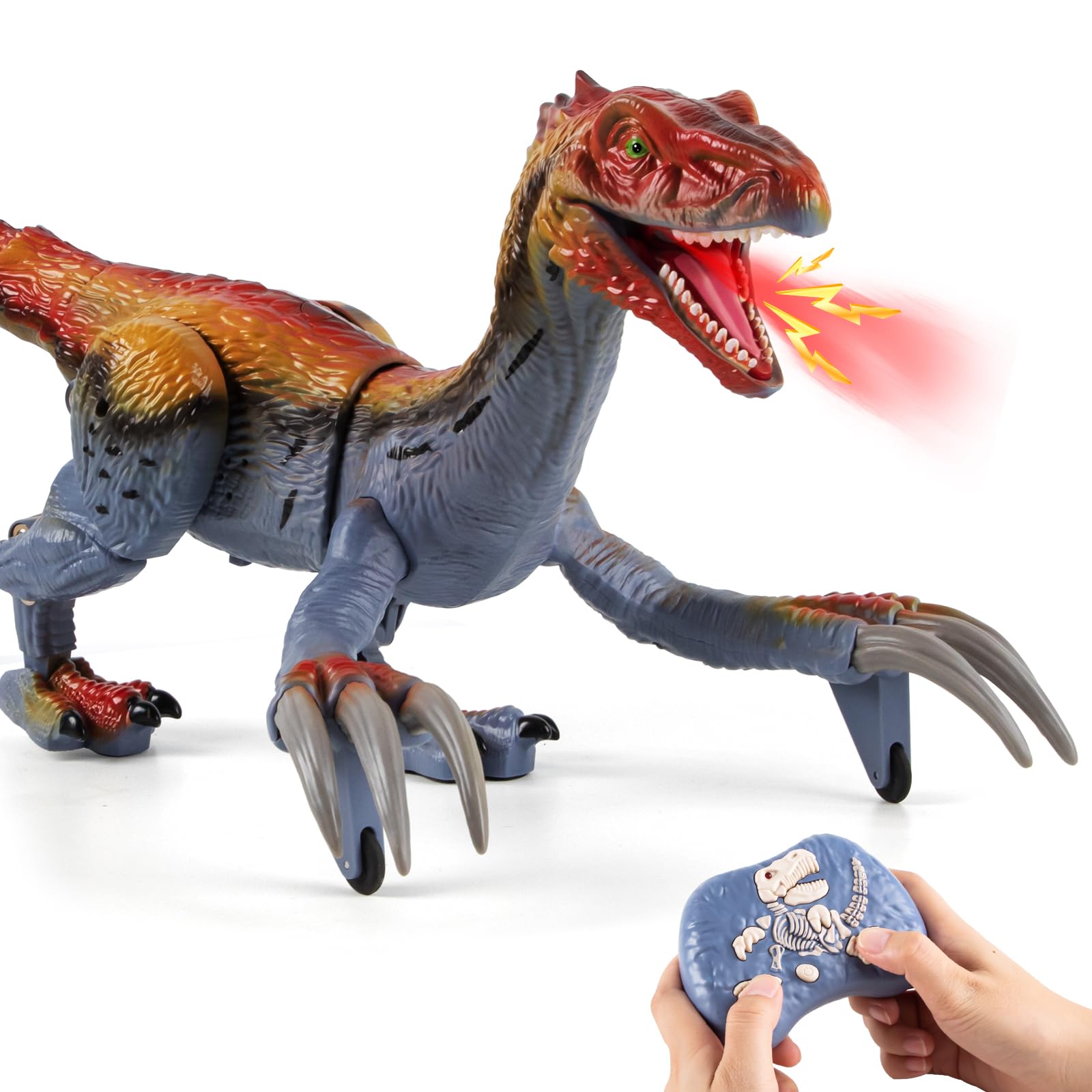 Remote Control Dinosaur Toys for Kids 3-12, 18.2" Jurassic Therizinosaurus Toys Imitates Walking, Roars - 2.4 GHz RC Robot Dino Toys w/Light & Spray, Birthday for Kids (Multicolored)