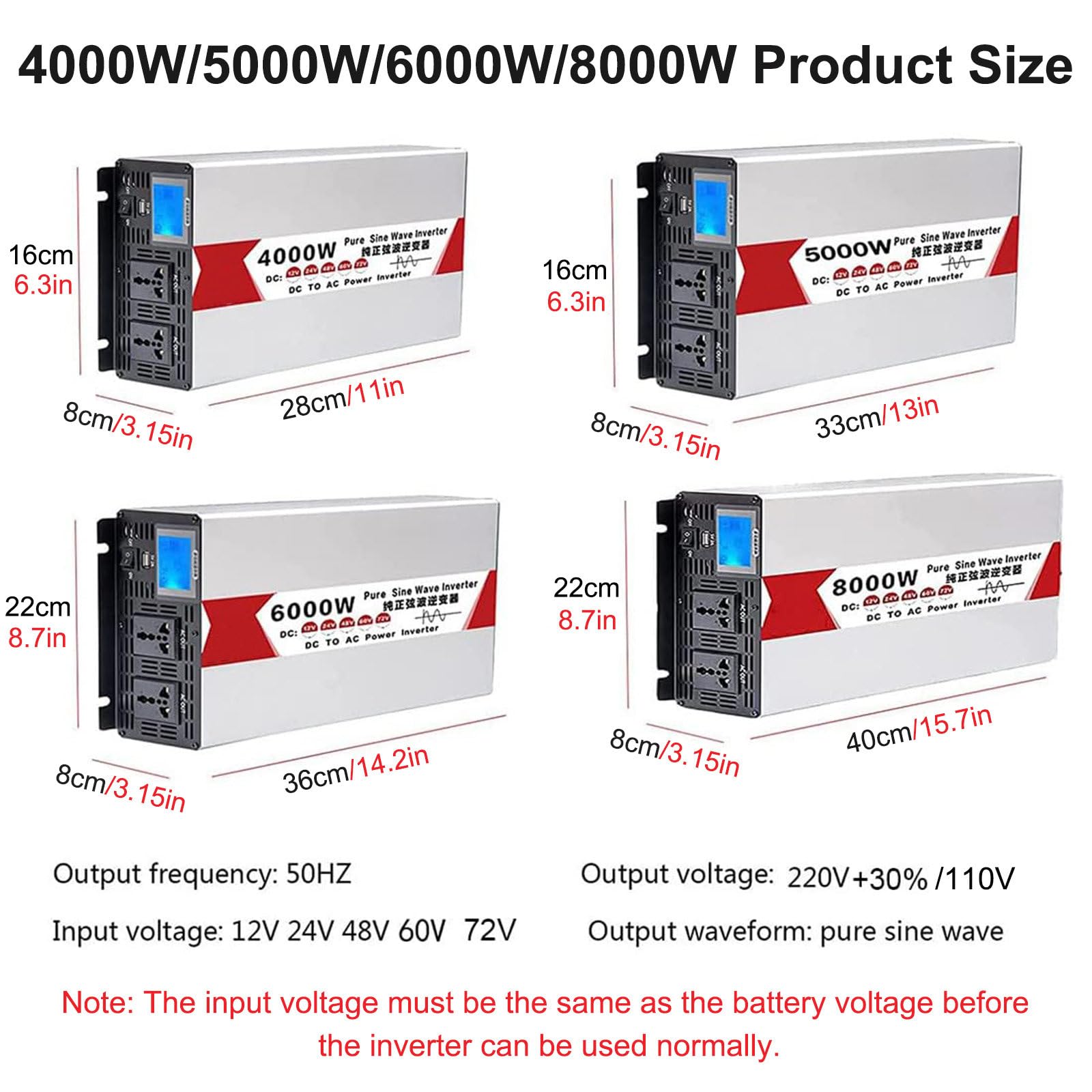 Przetwornica napięcia kempingowego o mocy 8000 W z wyświetlaczem LCD i podwójnymi gniazdami, przetwornica napięcia DC 12 V 24 V 48 V 60 V na AC 110 V 220 V dla domu/kampera,48V to 220V