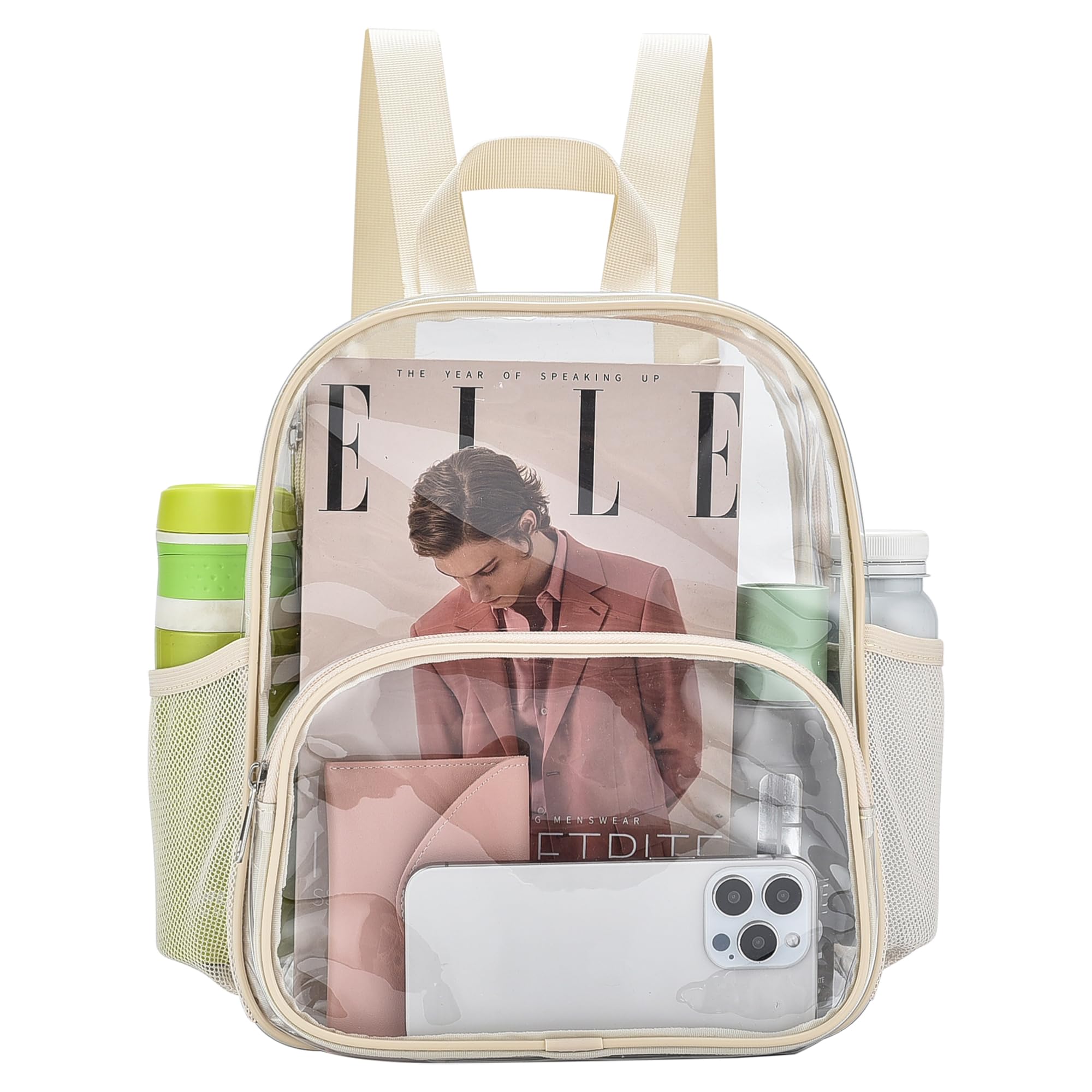 Busiuw Cream Clear Event Backpack 12x12x6 with Front Pocket, Women's Fashion, Multi-Sport, 11.5"L x 9.5"W x 6"H