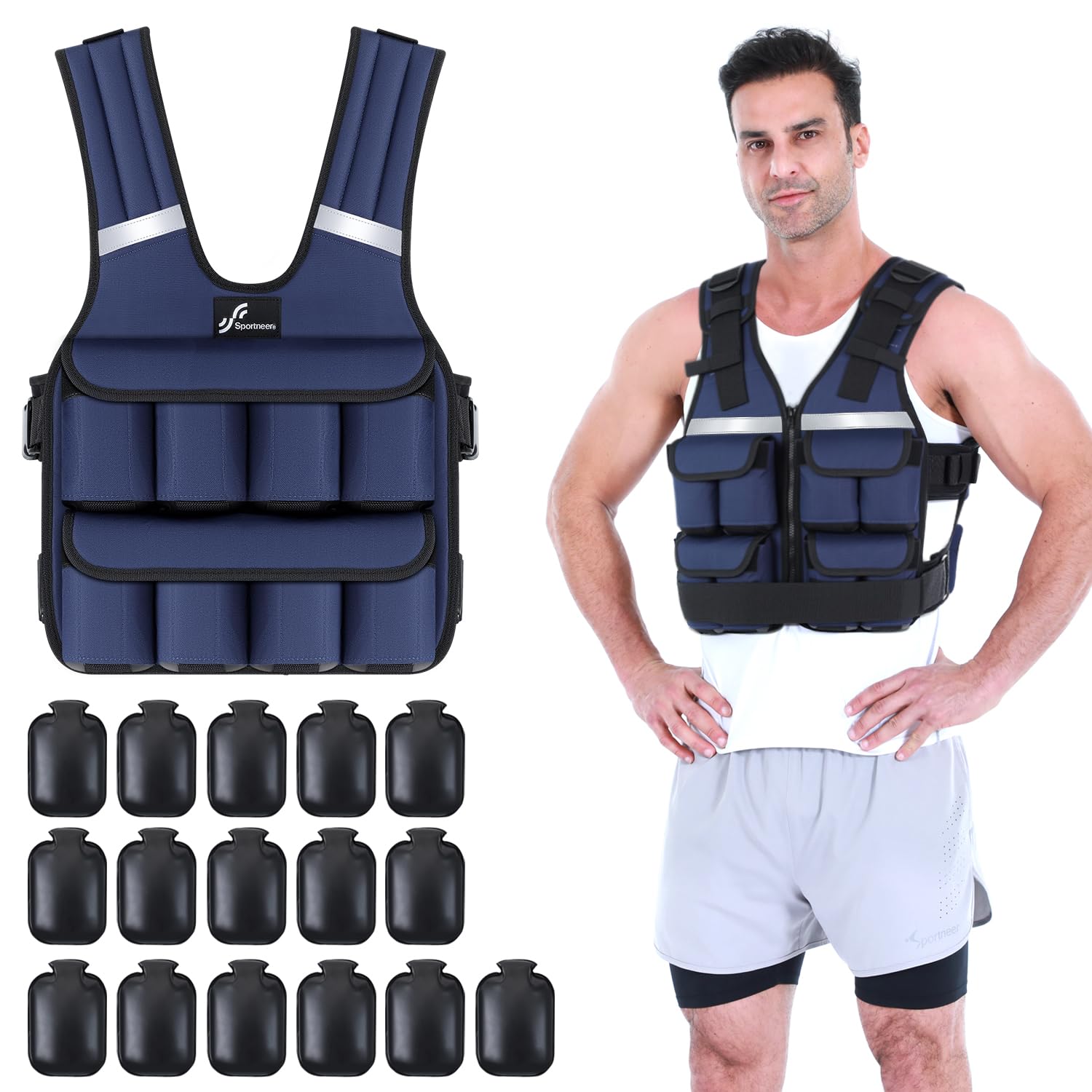 Sportneer Regulowana kamizelka obciążeniowa 0,9-8 kg/0,9-13,6 kg, szybko regulowana kamizelka do biegania 9 w 1, dla mężczyzn i kobiet, trening siłowy, kalistenika i siłownia, kamizelka obciążeniowa